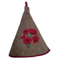TORCHON ROND TAUPE COQUELICOT